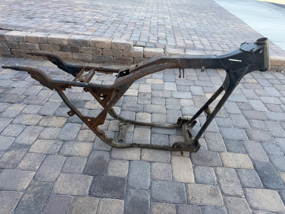 Motorcycle frame restoration before laser cleaning